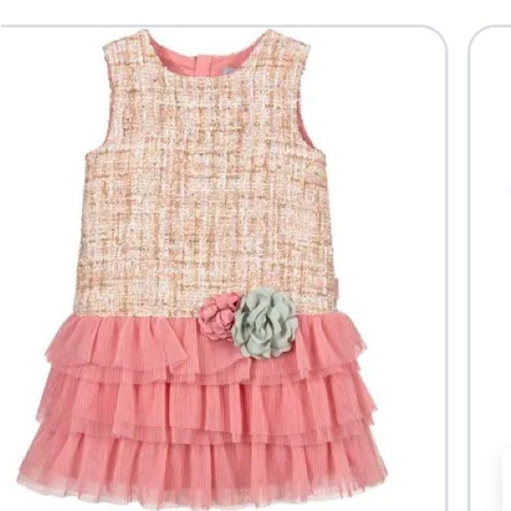 Chic Tweed and Tulle Dress with Floral Accents